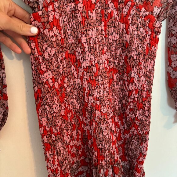 Stevie May Red Floral Long Sleeve Ruffle Dress - Size XS - Picture 2 of 10